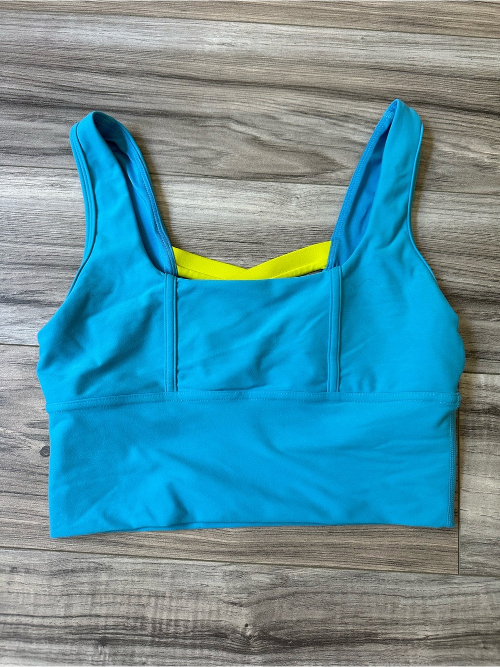 Popflex Corset Longline Sports Bra Blue with Yellow Accent Strappy Back Medium